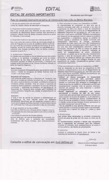 Convoca&ccedil;&atilde;o para o Dia da Defesa Nacional - Edital de avisos importantes 2019