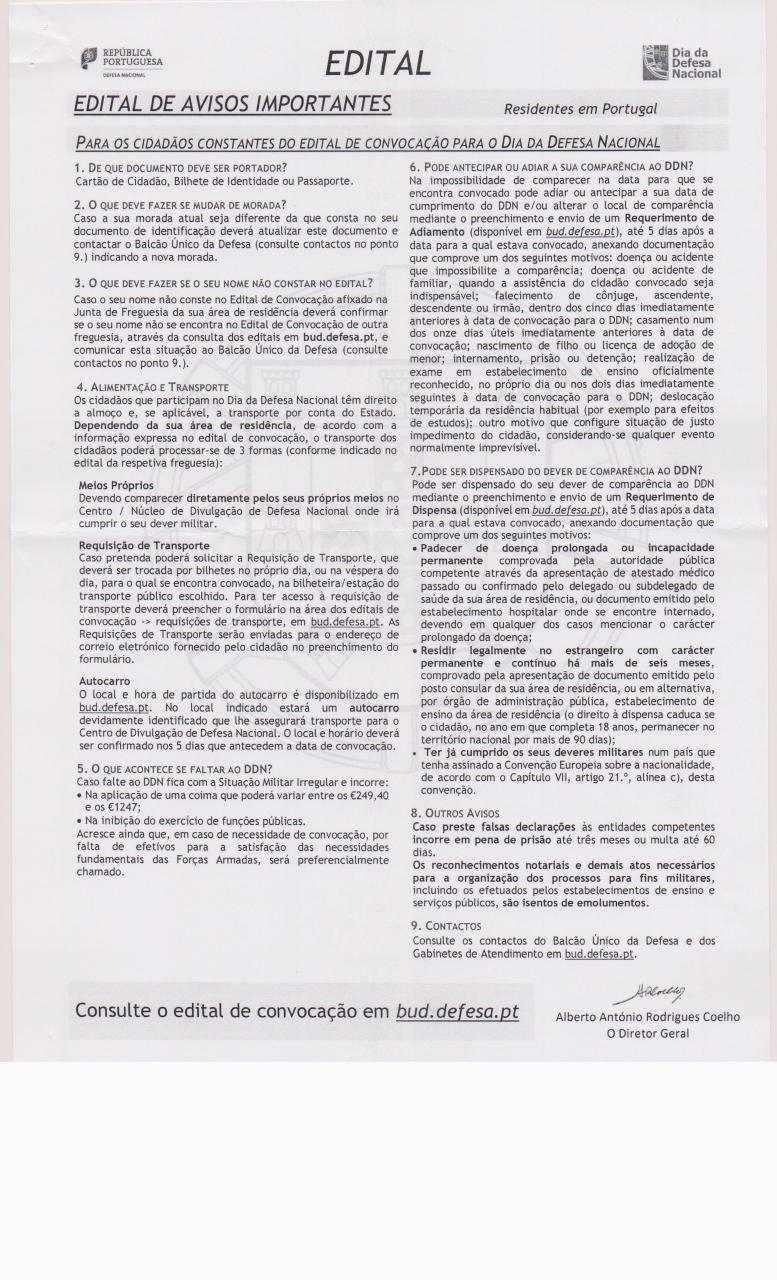 Convocação para o Dia da Defesa Nacional - Edital de avisos importantes 2019
