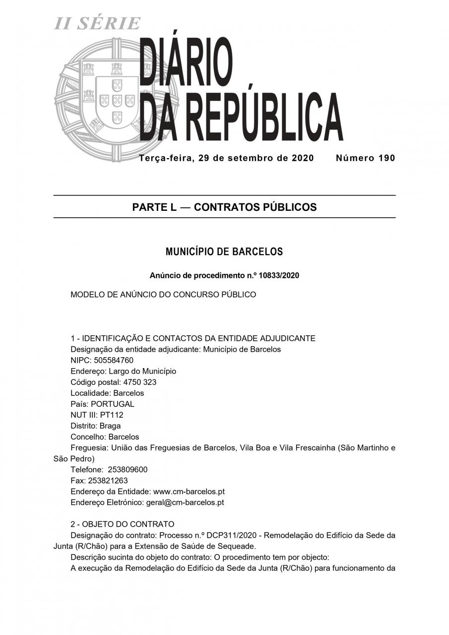 Remodelação do Edifício da Sede da Junta (R/Chão) para a Extensão de Saúde de Sequeade - Concurso publico. Remodelação do Edifício da Sede da Junta (R/Chão) para a Extensão de Saúde de Sequeade - Concurso publico.