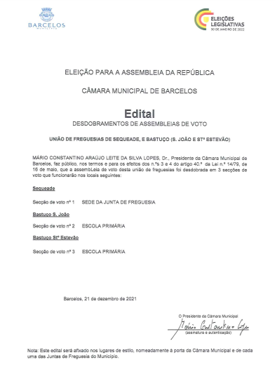 Informações sobre desdobramento das mesas de voto.