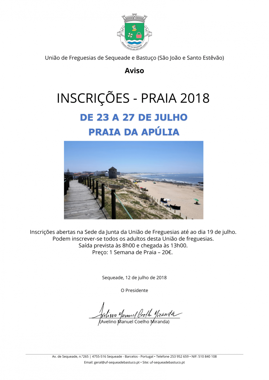 Inscrições - Praia 2018